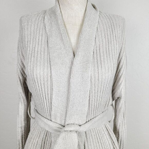 NEW Saranoni‎ Robe S Beige Ribbed So Soft Tie Waist Longline Wrap Lounge … - Picture 2 of 6